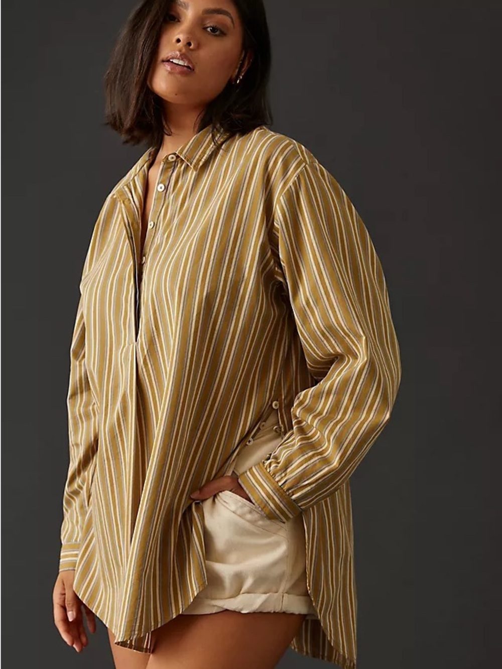 NWT By Anthropologie Side-Button Tunic Blouse